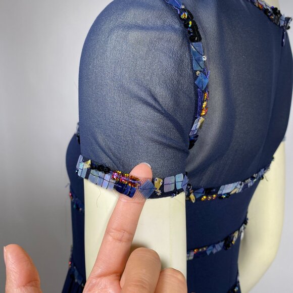 CHANEL Navy Silk Sequin Trim Cruise 2015  Dress *As Is* SAMPLE - Picture 10 of 16